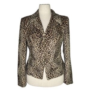 Vintage Gantos Leopard Print Zip Jacket Size 12 Made in USA Velvet Feel